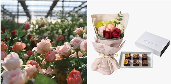 ホシフルーツの誕生日祝いスイーツ・お菓子_バラの花束とブラウニーのセット