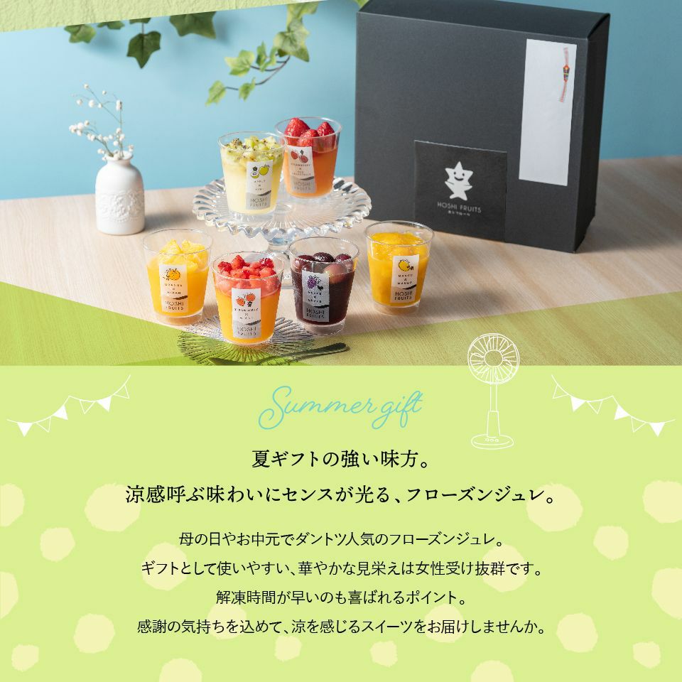 夏ギフトの強い味方。涼感呼ぶ味わいにセンスが光る_ホシフルーツ_期間限定｜フローズンフルーツジュレ 8個