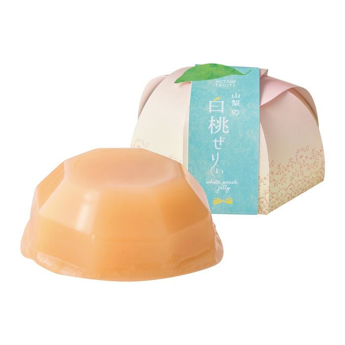 桃の形のパッケージとももゼリー_ホシフルーツ　山梨の白桃ぜりぃ