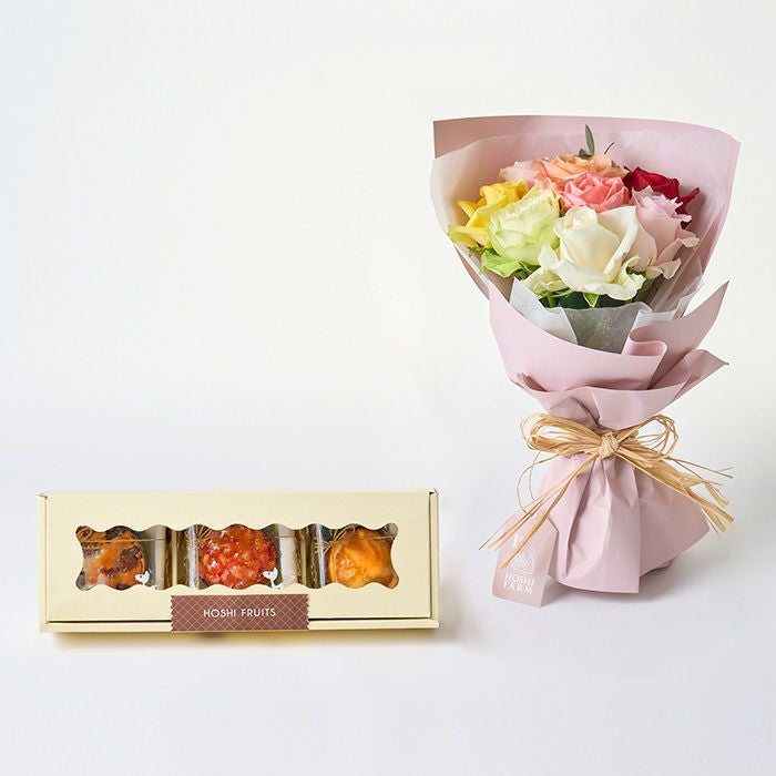 送料込】フリルブーケ カラフル8本＆煌めき果実のカップケーキ《FMJ