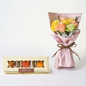 ホシファーム　フリルブーケ　パッション８本＆ホシフルーツ　煌めき果実のカップケーキ３個