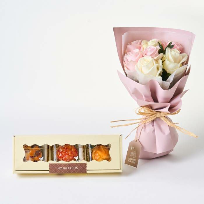 ホシファーム　フリルブーケ　ホワイトピンク８本＆ホシフルーツ　煌めき果実のカップケーキ３個