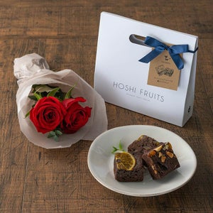 薔薇のミニブーケ　ルージュ２本＆ホシフルーツ贅沢ブラウニー３個入