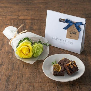 薔薇のミニブーケ　パッション２本＆ホシフルーツ贅沢ブラウニー３個入