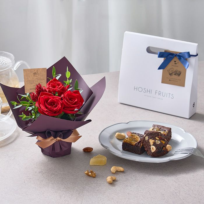 ミニアレンジメントルージュ＆ホシフルーツ贅沢ブラウニー３個